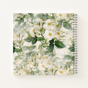 Romantic Smooth White Flowers and Green Leaves Notebook