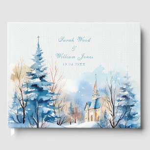 Romantic snowy church Wedding Guest Book