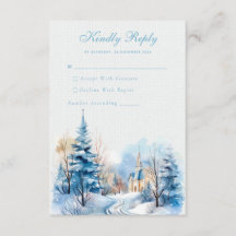 Romantic snowy church Wedding RSVP Card