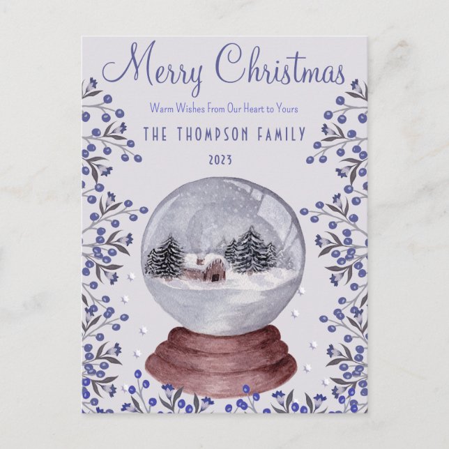 Romantic Snowy Watercolor Christmas Trees SnowBall Holiday Postcard (Front)
