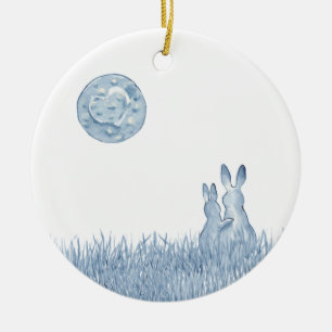 Romantic Snuggle Bunny Love Blue Moon Personalise Ceramic Ornament