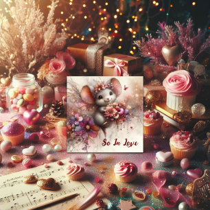 Romantic So In Love Watercolor Mouse Valentine Holiday Card