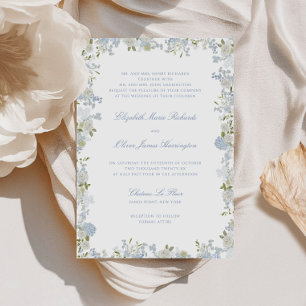 Romantic Soft Blue Floral Frame Wedding Invitation