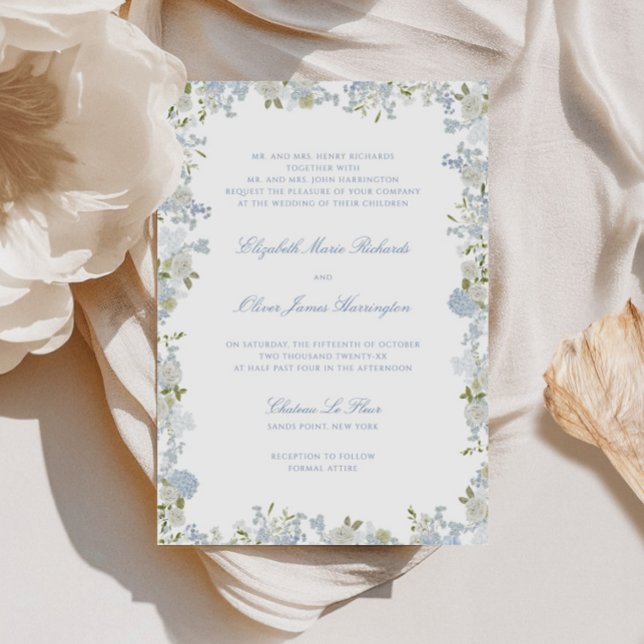 Romantic Soft Blue Floral Frame Wedding Invitation (Creator Uploaded)