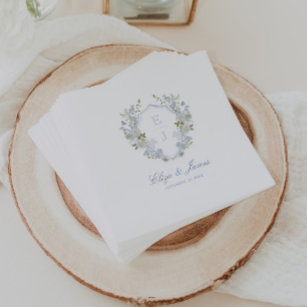 Romantic Soft Blue Monogram Crest Wedding Napkin