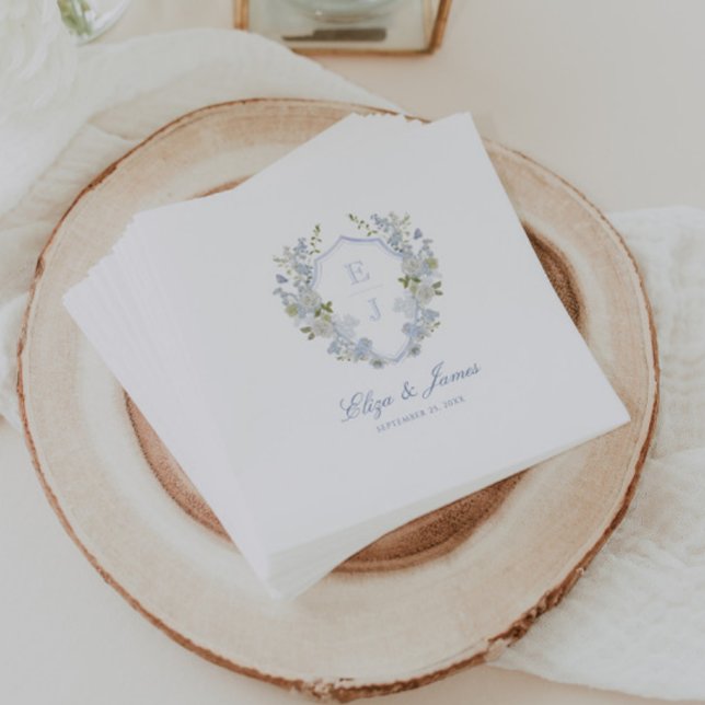 Romantic Soft Blue Monogram Crest Wedding Napkin (Creator Uploaded)