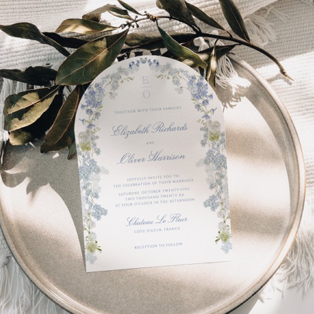 Romantic Soft Blue Vintage Monogram Arch Wedding Invitation (Creator Uploaded)
