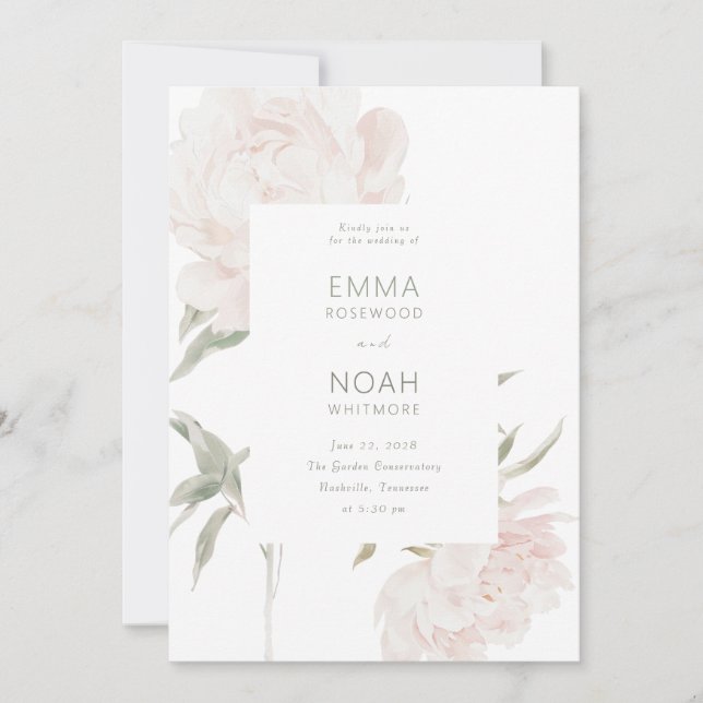 Romantic Soft Blush Peony Wedding Invitation (Front)