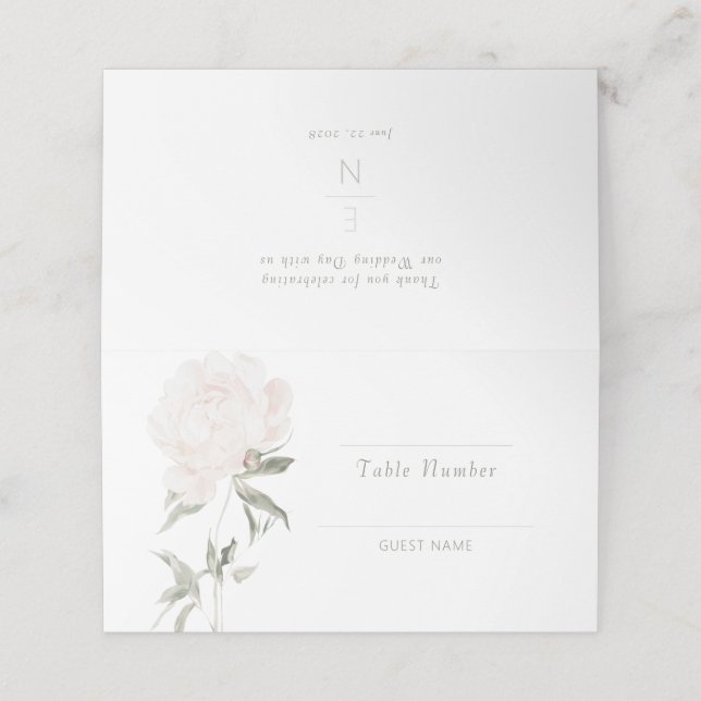 Romantic Soft Blush Peony Wedding Place Card (Outside Unfolded)