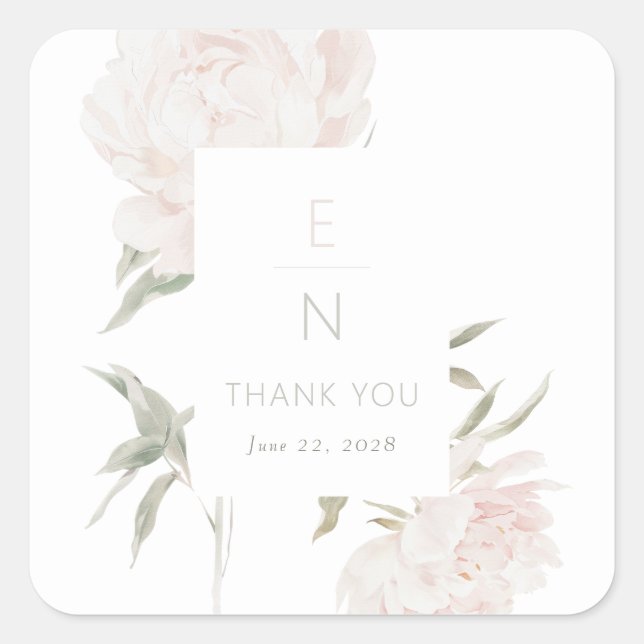 Romantic Soft Blush Peony Wedding Square Sticker (Front)