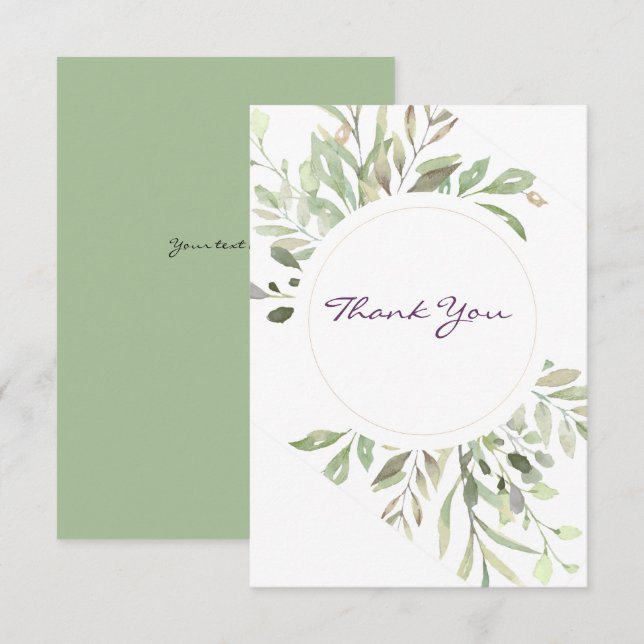 Romantic Soft Botanical Greenery Thank You Card (Front/Back)