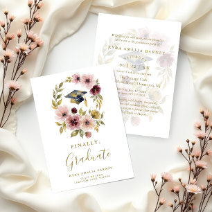 Romantic Soft Floral Wreath Graduation Cap Design Invitation