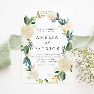 Romantic Soft Ivory Floral Wreath QR  Code Wedding Invitation Postcard