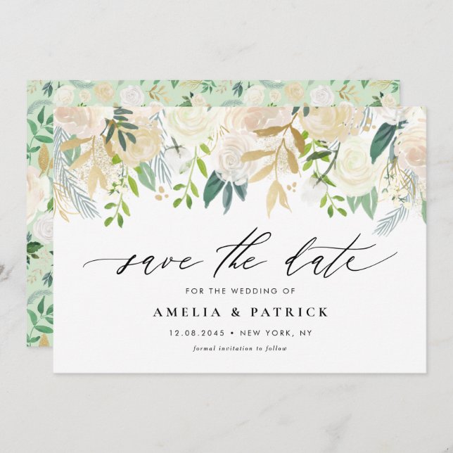 Romantic Soft Ivory Flowers Arrangement Wedding Save The Date (Front/Back)