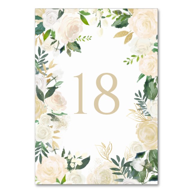 Romantic Soft Ivory Flowers Wreath Wedding Table Number (Front)