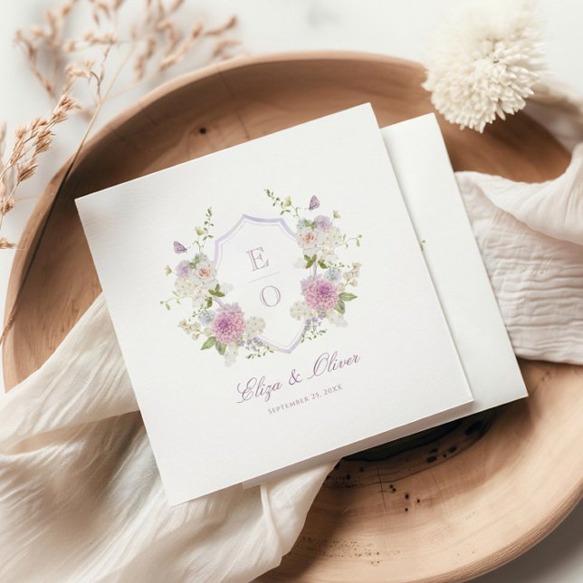 Romantic Soft Pastel Monogram Crest Wedding Napkin (Creator Uploaded)