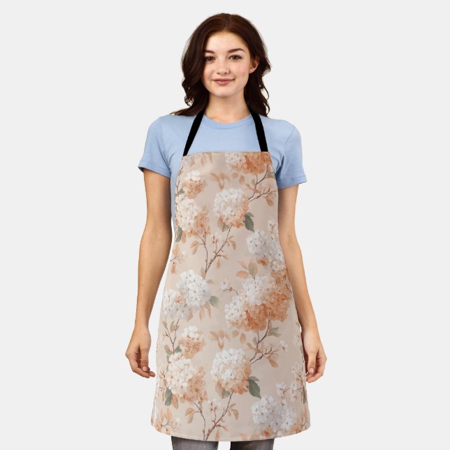 Romantic Soft Peach Flower White Floral Pattern Apron (Worn)
