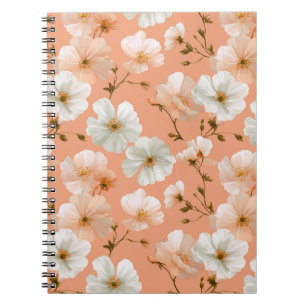 Romantic Soft Peach Flower White Floral Pattern Notebook