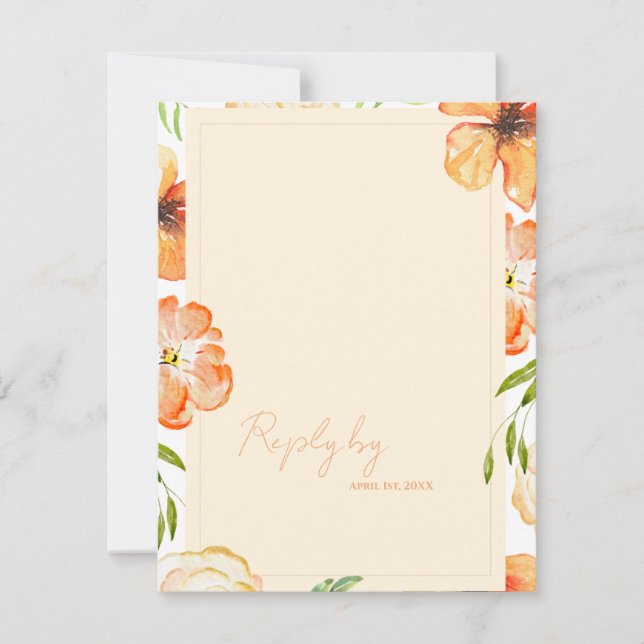 Romantic Soft Peach QR Code Garden Floral Wedding RSVP Card (Front)