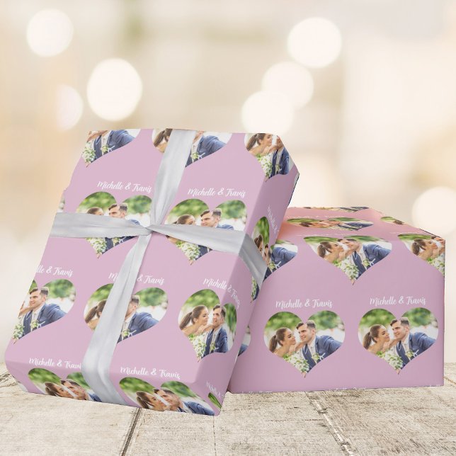 Romantic Soft Pink Couple Photo Valentine's Day Wrapping Paper (Creator Uploaded)