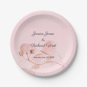 Romantic Soft Pink Rose Bud Wedding Paper Plate