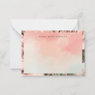 Romantic Soft Pink Rose Watercolor Flat Note Card