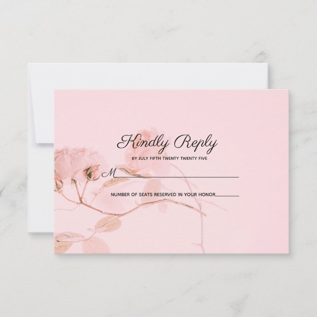 Romantic Soft Pink Rosebud Wedding RSVP  Card (Front)