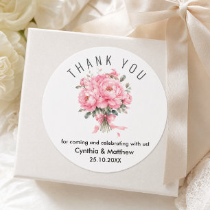 Romantic Soft Pink Thank You Classic Round Sticker