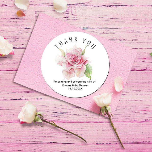 Romantic Soft Pink Thank You Classic Round Sticker (Romantic Soft Pink Thank You Classic Round Sticker #zazzle made #romanticthankyousticker #watercolor)