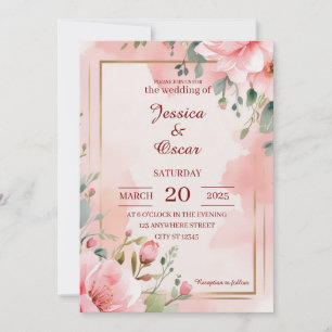 Romantic Soft Pink Watercolor Florals Wedding Invitation