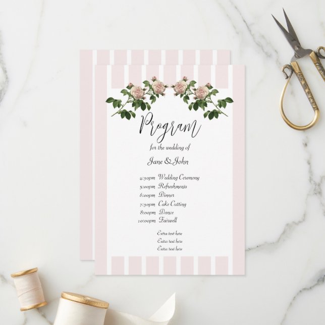 Romantic Soft Pink Wedding Program (Front/Back In Situ)
