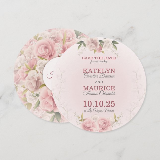Romantic Soft Roses Save The Date Card (Front/Back)