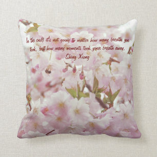 Romantic Soft Tones Cherry Blossoms and Bee Cushion