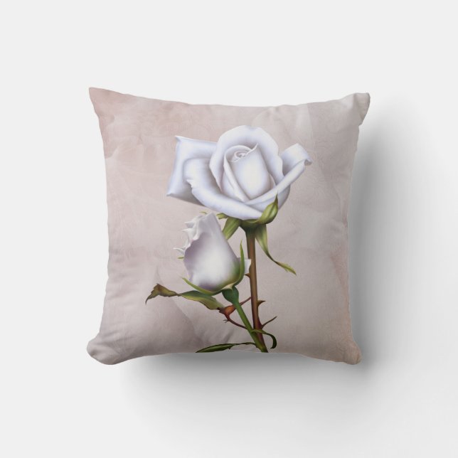 Romantic Soft White Roses Elegant Floral Glam Cushion (Front)