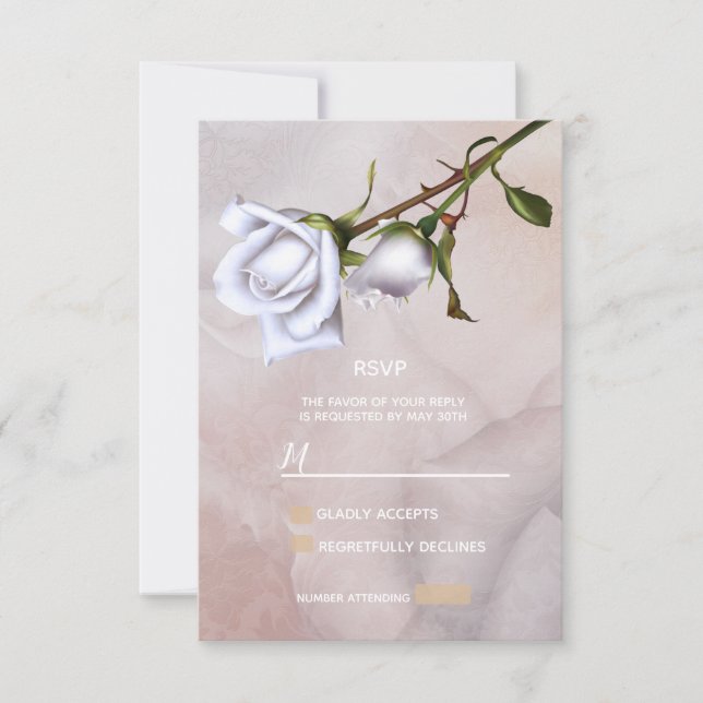 Romantic Soft White Roses Elegant Floral RSVP (Front)