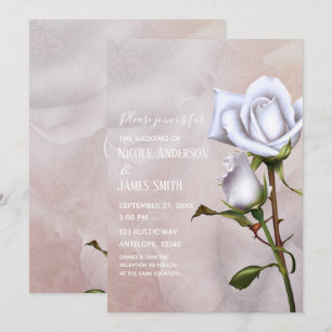 Romantic Soft White Roses Elegant Floral Wedding Invitation