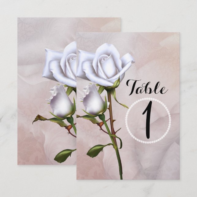Romantic Soft White Roses Elegant Table Number (Front/Back)