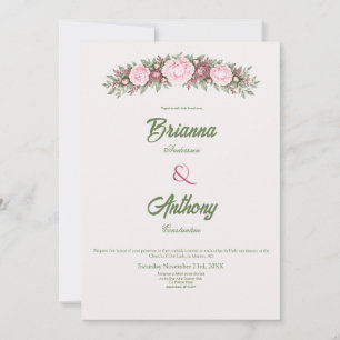 Romantic Soft Wine & Pink Peony Botanical Wedding Invitation