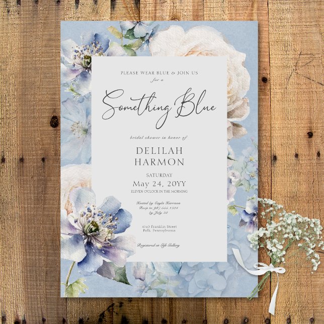 Romantic Something Blue Floral Bridal Shower Invitation (Romantic Something Blue Floral Bridal Shower Invitation)