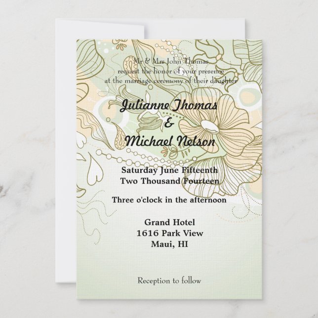 Romantic Soulmate Heart Green Floral Wedding Invitation (Front)