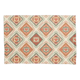 Romantic Southwestern Heart Pattern Peach & Sage Pillowcase