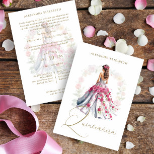 Romantic Spanish Quinceañera in Pink Shades  Invitation