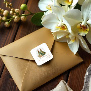 Romantic Spanish Quinceañeras Twins Dolls Green Square Sticker