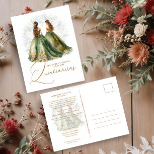 Romantic Spanish Quinceañeras Twins in Green Brown Postcard