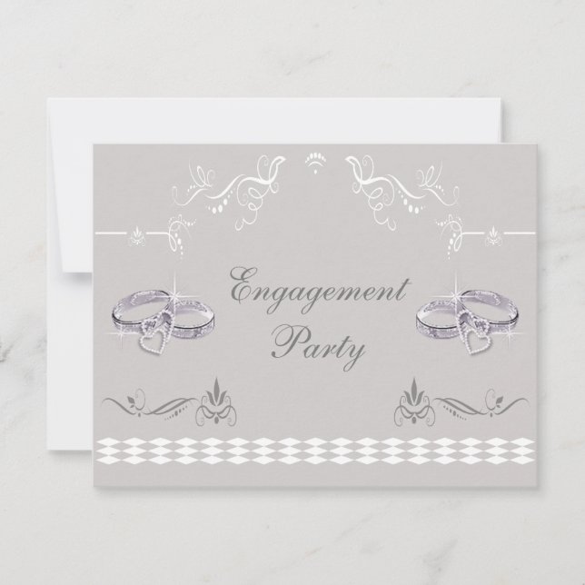 Romantic Sparkly Wedding Bands & Hearts Engagement Invitation (Front)