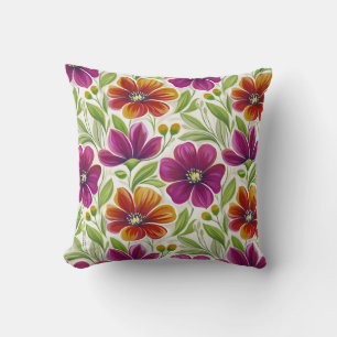 Romantic Spring Floral Magenta & Orange  Cushion