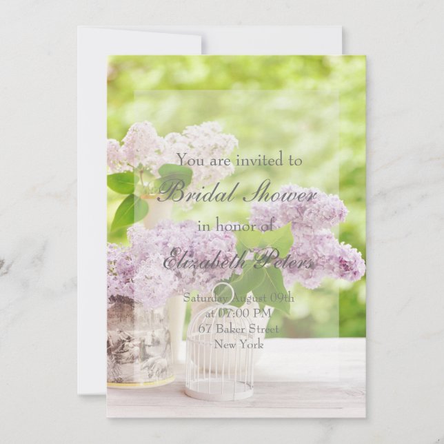 Romantic Spring Flower Floral Lilac Bridal Shower Invitation (Front)