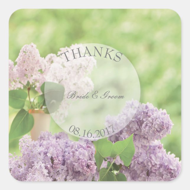 Romantic Spring Flower Floral Lilac Wedding Thanks Square Sticker (Front)