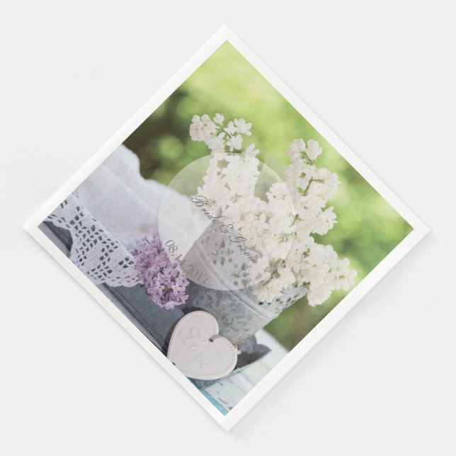 Romantic Spring Flower Floral White Lilac Wedding Napkin (Corner)