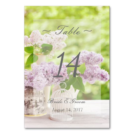 Romantic Spring Flower Lilac Wedding Table Number